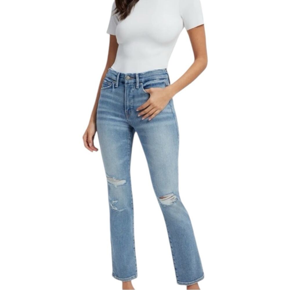 NWT Good American Good Legs Straight Jeans Distressed Size 0/25 Retail $145 - Picture 1 of 6